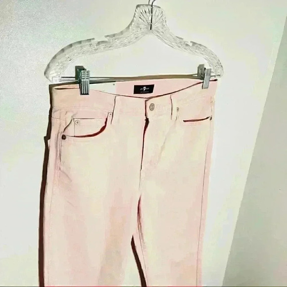 NWT 7 For All Mankind High Waist Cropped Straight Jeans in Mineral Pink - Picture 4 of 7